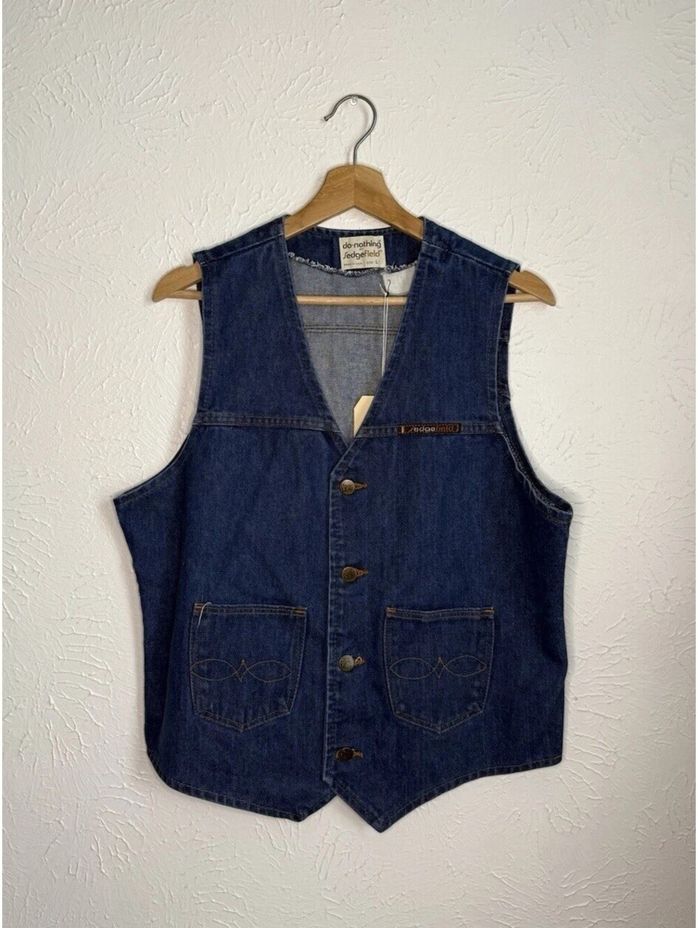 Vintage Sledge Field Do Nothing Western Denim Jean Vest Size Large Made USA